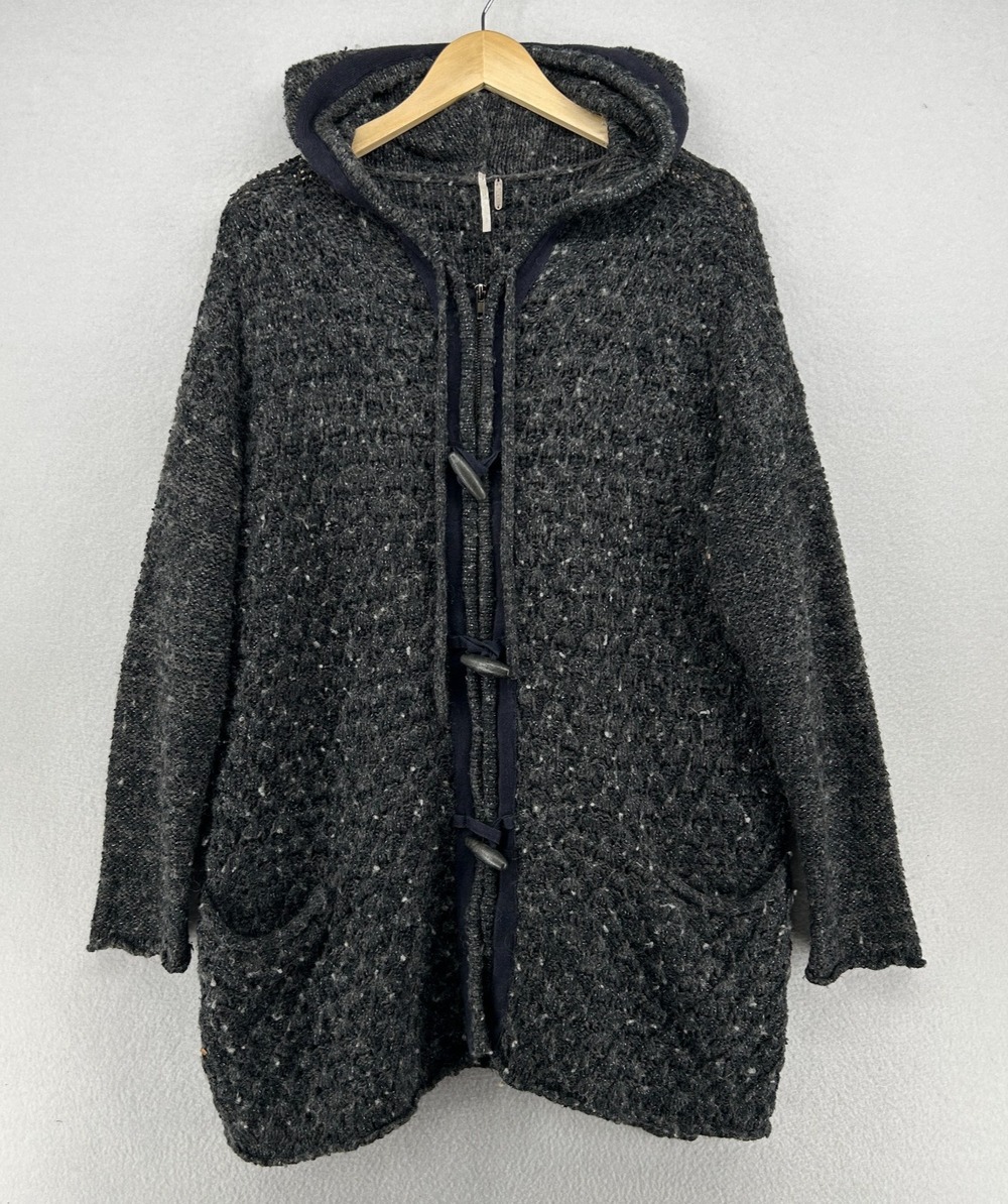 FREE PEOPLE Sweater M Speckled Toggle Zip Hoodie Coatigan Cotton Blend Gray